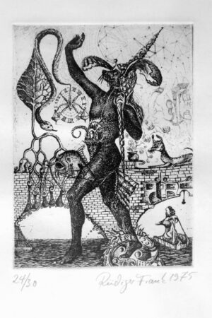 Sehr gut erhaltene Radierung, signiert, limitiert Nr. 24 von 30 des Künstlers "Rüdiger Frank" (Tilopâ Monk).