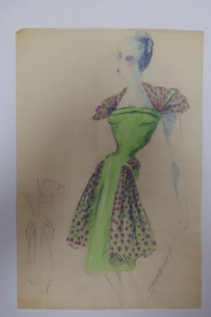 Original Modezeichnung signiert | 1940er Jahre | Francoise Bianell