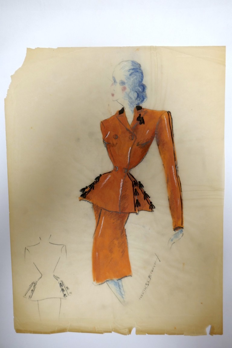 Original Modezeichnung signiert | 1940er Jahre | Francoise Bianell