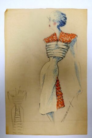 Original Modezeichnung signiert | 1940er Jahre | Francoise Bianell