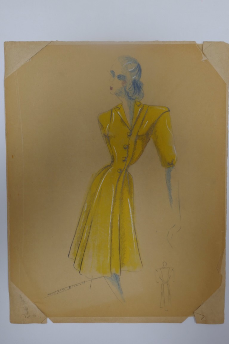 Original Modezeichnung signiert | 1940er Jahre | Francoise Bianell