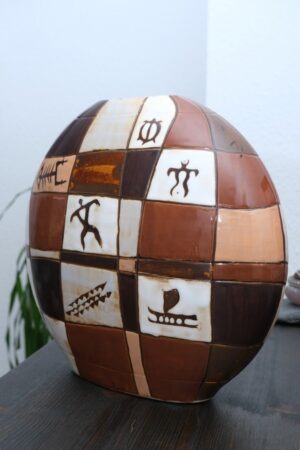 Dekorative Vase rund | Erdtöne mit Ethno-Mustern | ca. 27 cm