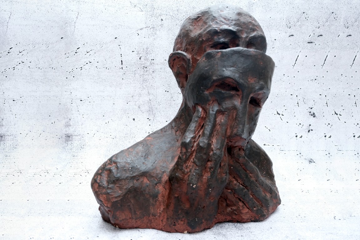 Titus Lerner | original Keramikskulptur | Kopf mit Maske | Signiert | von 1992