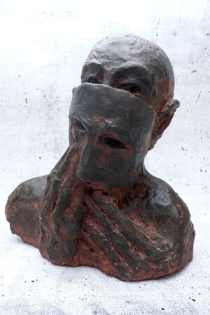 Titus Lerner | original Keramikskulptur | Kopf mit Maske | Signiert | von 1992