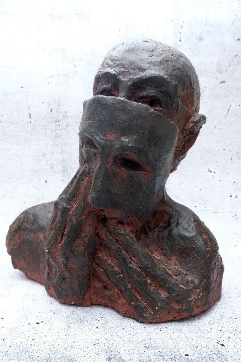 Titus Lerner | original Keramikskulptur | Kopf mit Maske | Signiert | von 1992