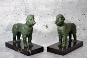 2 Bronzen als Buchstützen | Hunde / Pudel | Art Deco / 20. Jhd. | sehr dekorativ